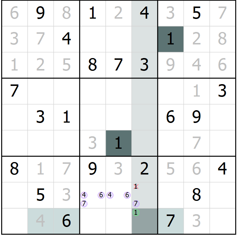 Position des candidats pour la solution de la Gr 50 page 52 du magazine de sudoku Expert n° 019