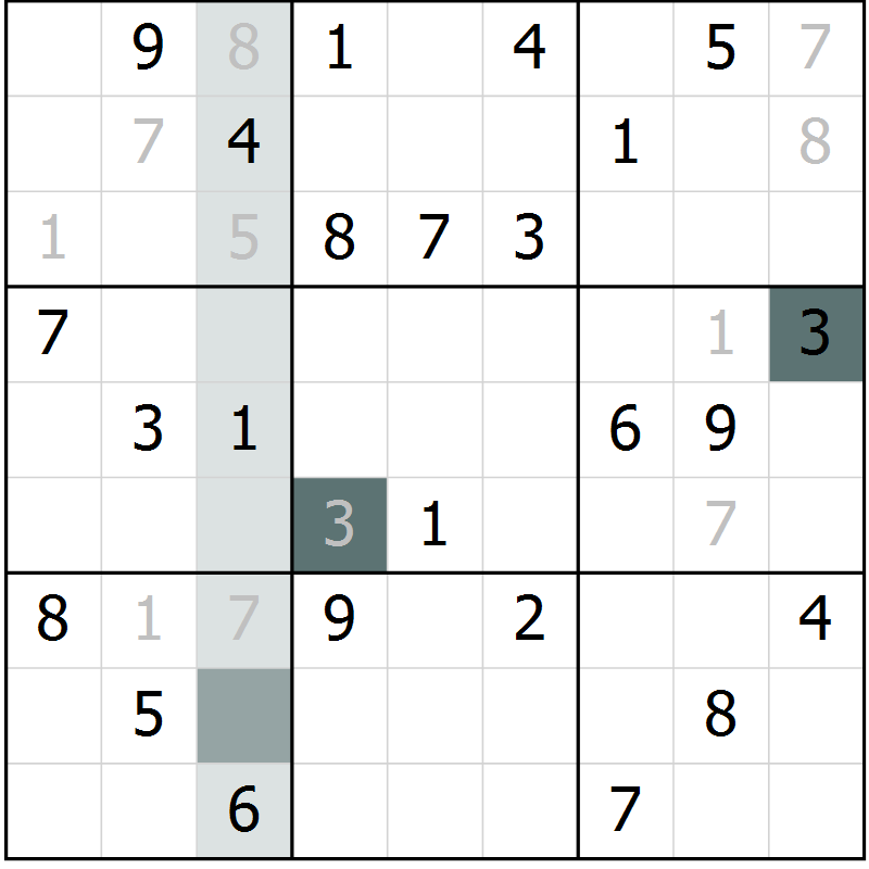 Position des candidats pour la solution de la Gr 50 page 52 du magazine de sudoku Expert n° 019