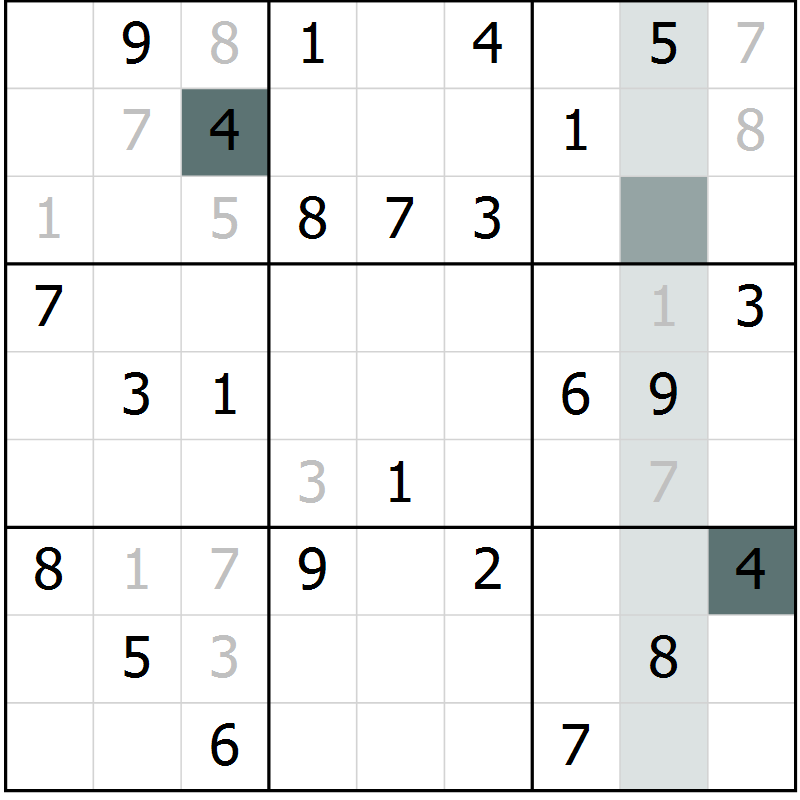Position des candidats pour la solution de la Gr 50 page 52 du magazine de sudoku Expert n° 019