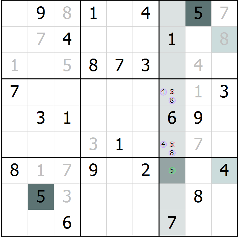 Position des candidats pour la solution de la Gr 50 page 52 du magazine de sudoku Expert n° 019