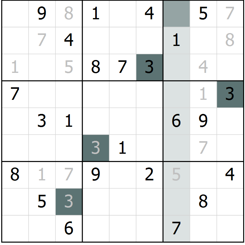 Position des candidats pour la solution de la Gr 50 page 52 du magazine de sudoku Expert n° 019
