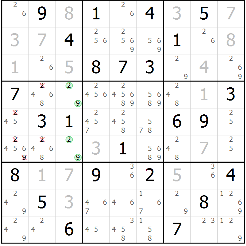 Position des candidats pour la solution de la Gr 50 page 52 du magazine de sudoku Expert n° 019