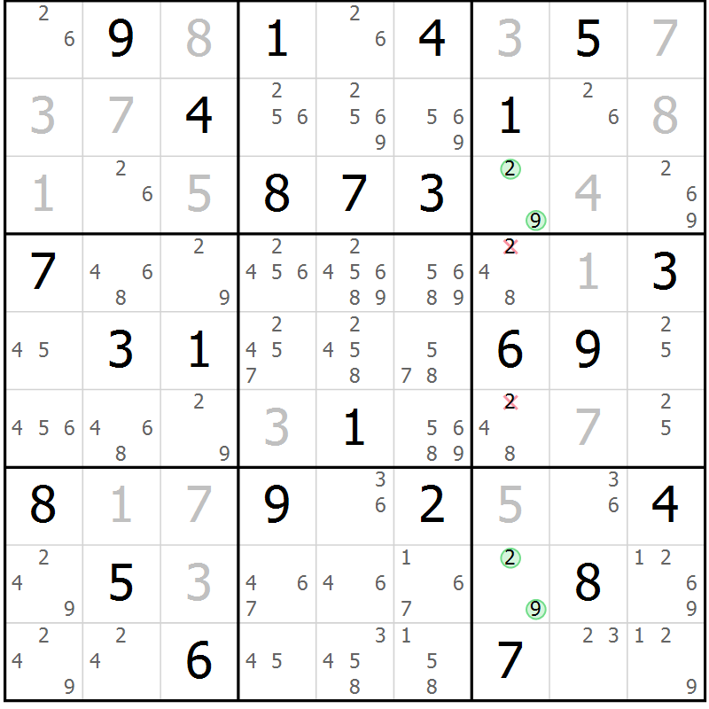 Position des candidats pour la solution de la Gr 50 page 52 du magazine de sudoku Expert n° 019