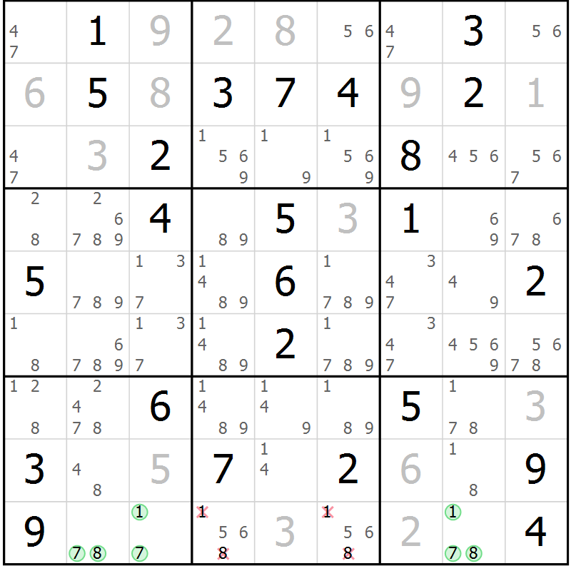 Position des candidats pour la solution de la Gr 51 page 53 du magazine de sudoku Expert n° 019
