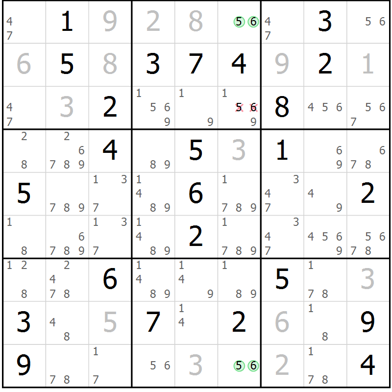 Position des candidats pour la solution de la Gr 51 page 53 du magazine de sudoku Expert n° 019