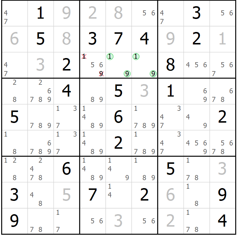 Position des candidats pour la solution de la Gr 51 page 53 du magazine de sudoku Expert n° 019
