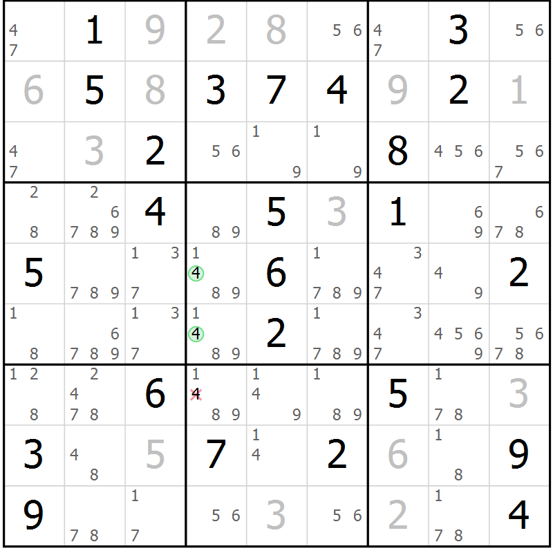 Position des candidats pour la solution de la Gr 51 page 53 du magazine de sudoku Expert n° 019