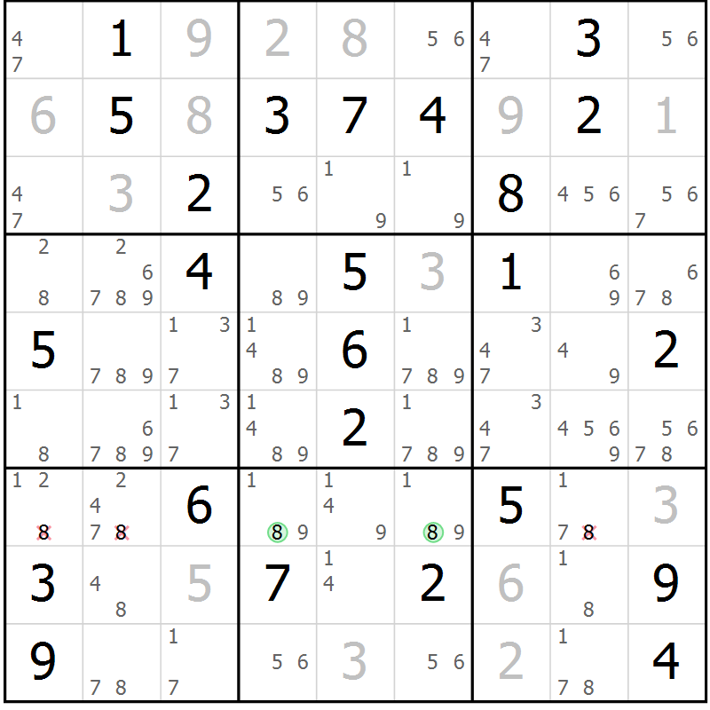 Position des candidats pour la solution de la Gr 51 page 53 du magazine de sudoku Expert n° 019