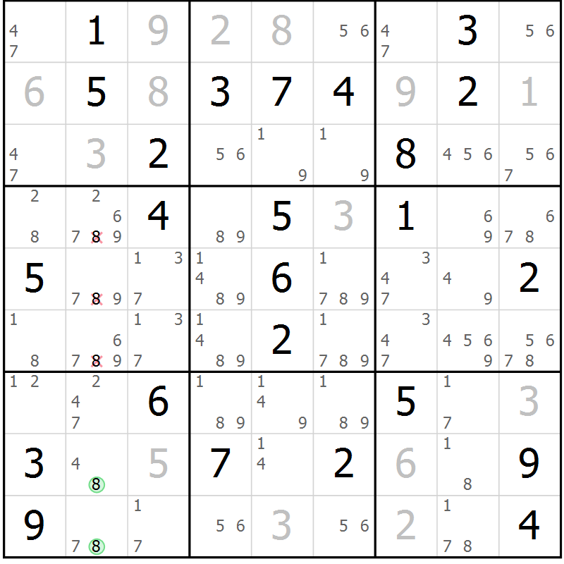 Position des candidats pour la solution de la Gr 51 page 53 du magazine de sudoku Expert n° 019