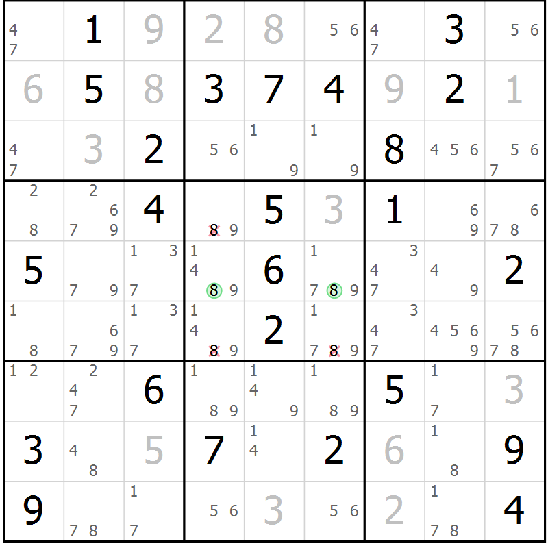 Position des candidats pour la solution de la Gr 51 page 53 du magazine de sudoku Expert n° 019