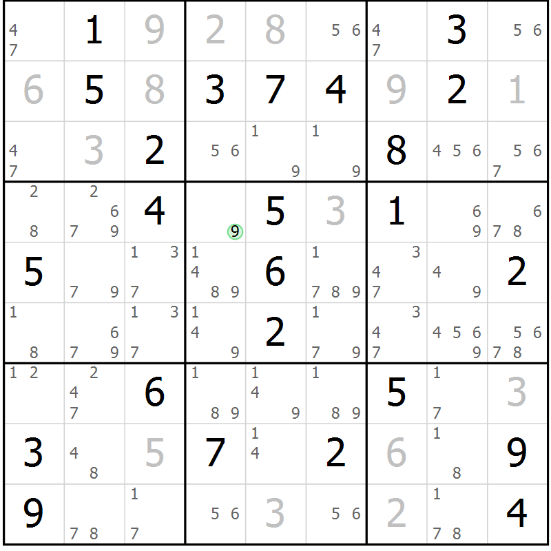 Position des candidats pour la solution de la Gr 51 page 53 du magazine de sudoku Expert n° 019