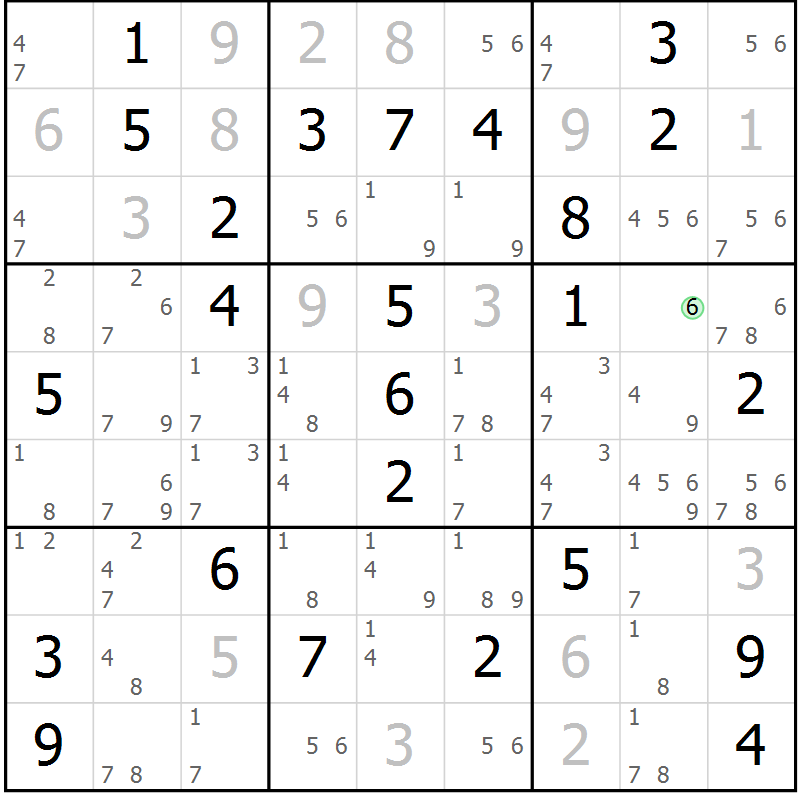 Position des candidats pour la solution de la Gr 51 page 53 du magazine de sudoku Expert n° 019