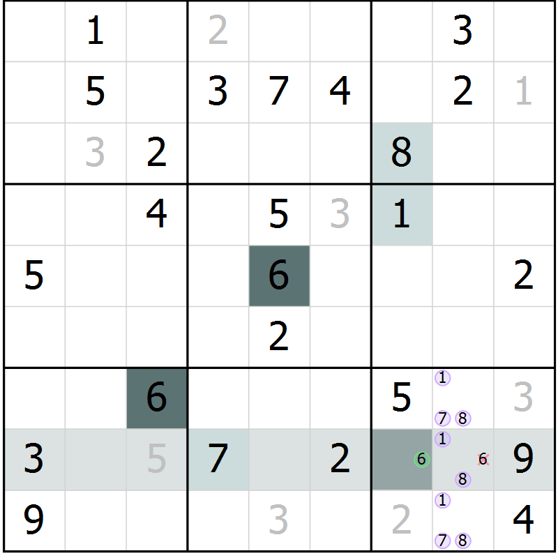 Position des candidats pour la solution de la Gr 51 page 53 du magazine de sudoku Expert n° 019