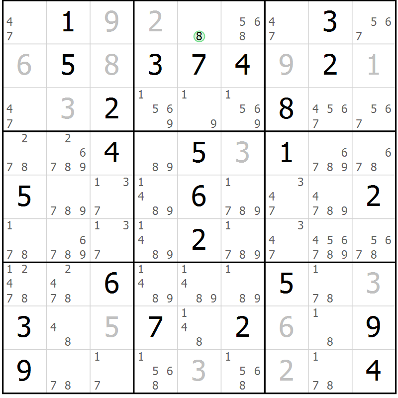 Position des candidats pour la solution de la Gr 51 page 53 du magazine de sudoku Expert n° 019