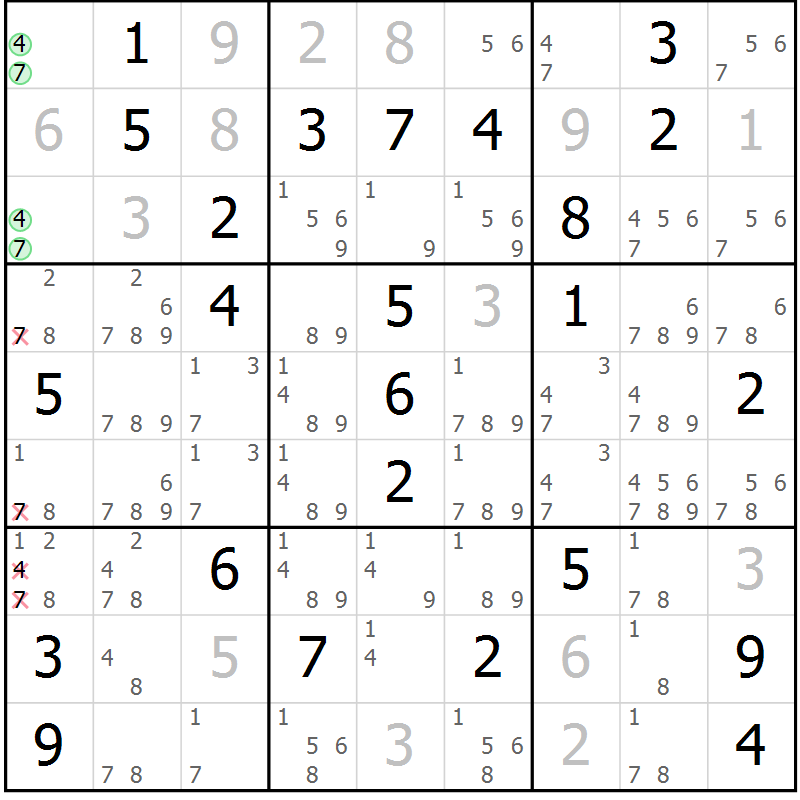 Position des candidats pour la solution de la Gr 51 page 53 du magazine de sudoku Expert n° 019