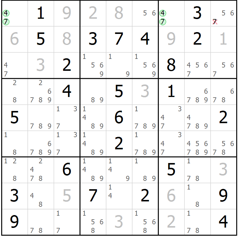 Position des candidats pour la solution de la Gr 51 page 53 du magazine de sudoku Expert n° 019