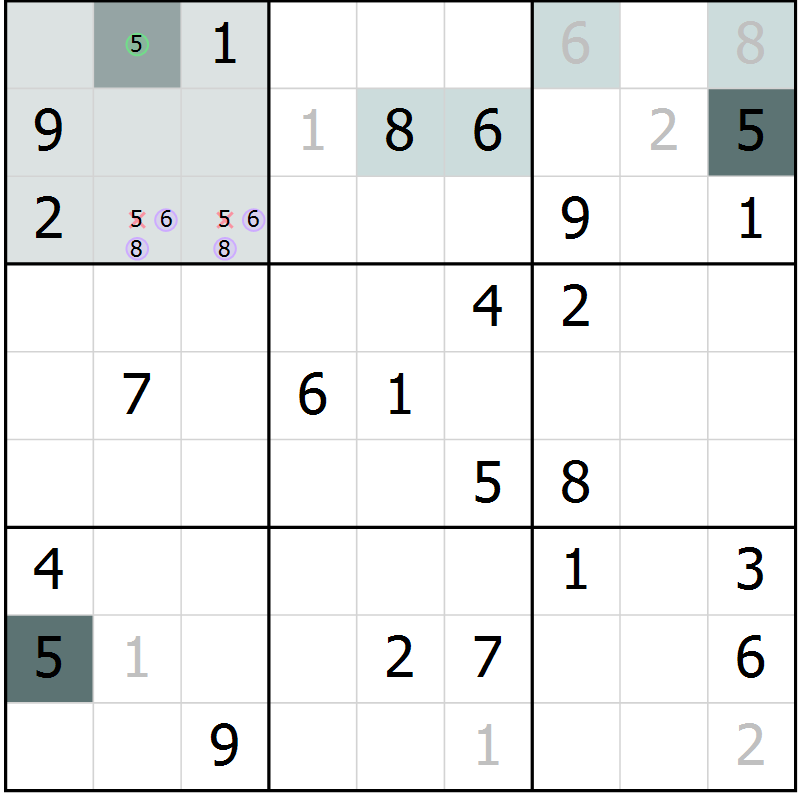 Position des candidats pour la solution de la Gr 52 page 54 du magazine de sudoku Expert n° 019