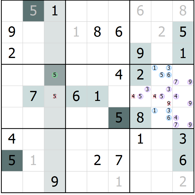 Position des candidats pour la solution de la Gr 52 page 54 du magazine de sudoku Expert n° 019