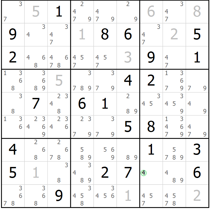 Position des candidats pour la solution de la Gr 52 page 54 du magazine de sudoku Expert n° 019