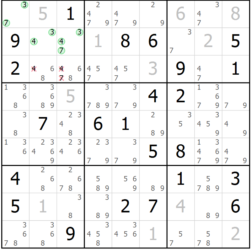 Position des candidats pour la solution de la Gr 52 page 54 du magazine de sudoku Expert n° 019