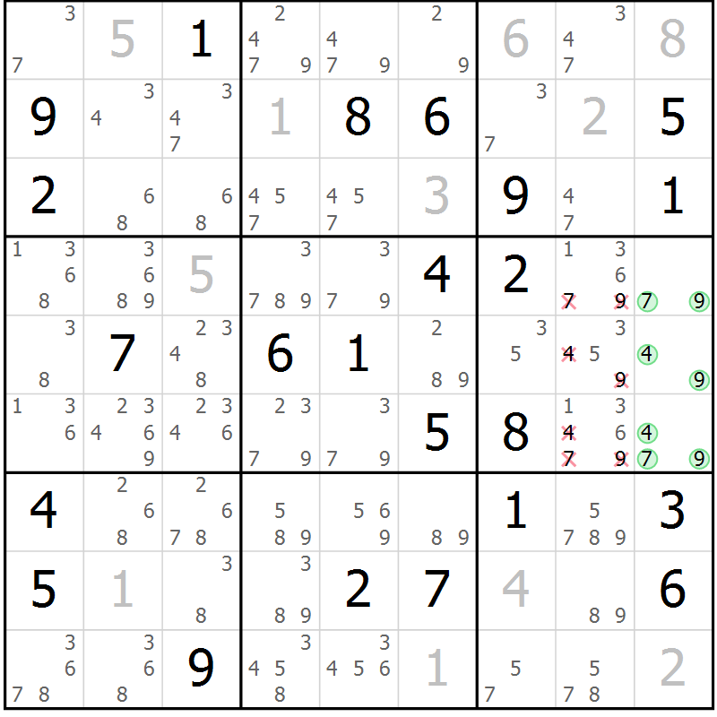 Position des candidats pour la solution de la Gr 52 page 54 du magazine de sudoku Expert n° 019