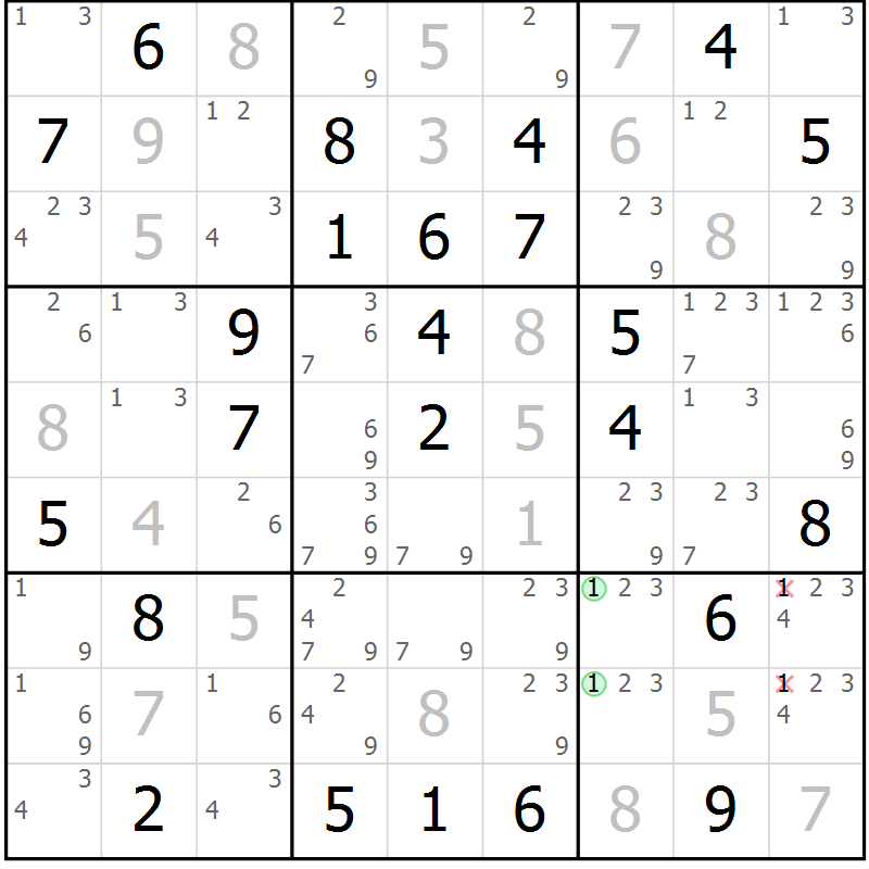 Position des candidats pour la solution de la Gr 53 page 55 du magazine de sudoku Expert n° 019