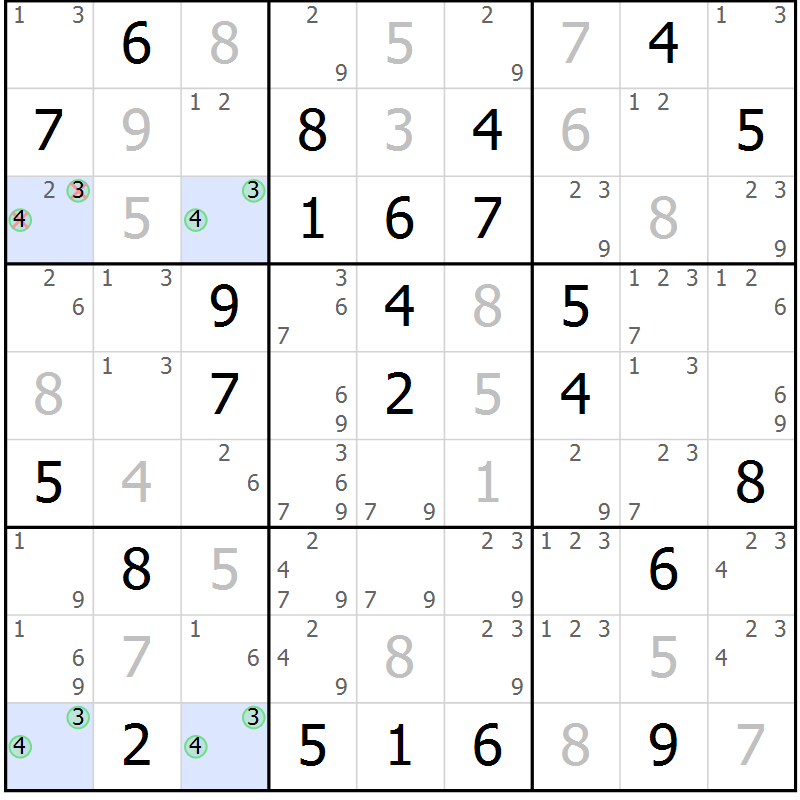 Position des candidats pour la solution de la Gr 53 page 55 du magazine de sudoku Expert n° 019