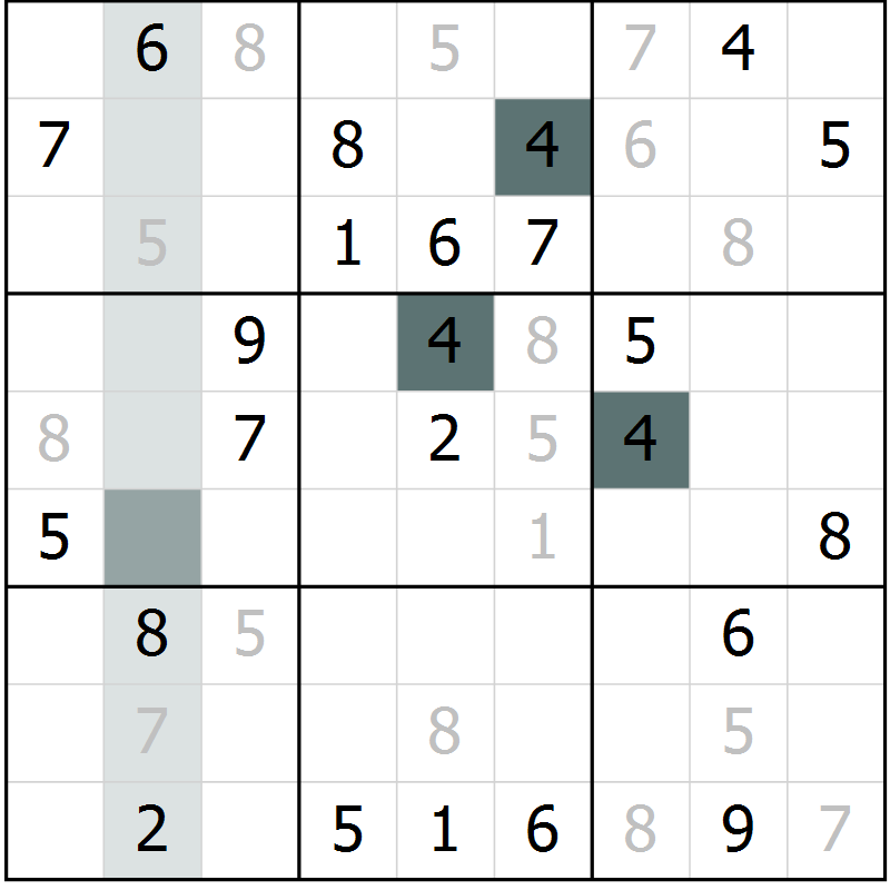 Position des candidats pour la solution de la Gr 53 page 55 du magazine de sudoku Expert n° 019