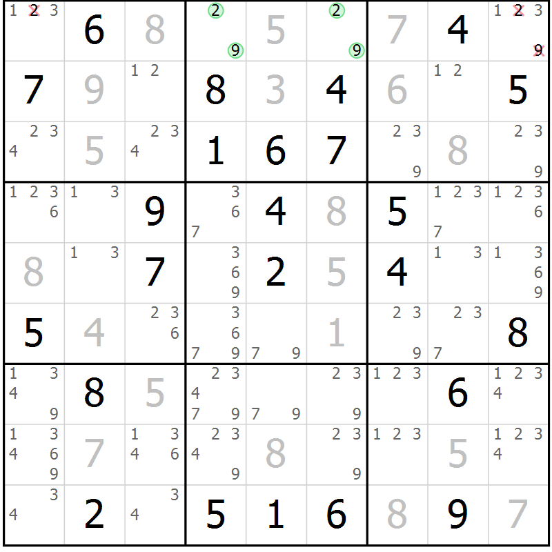 Position des candidats pour la solution de la Gr 53 page 55 du magazine de sudoku Expert n° 019
