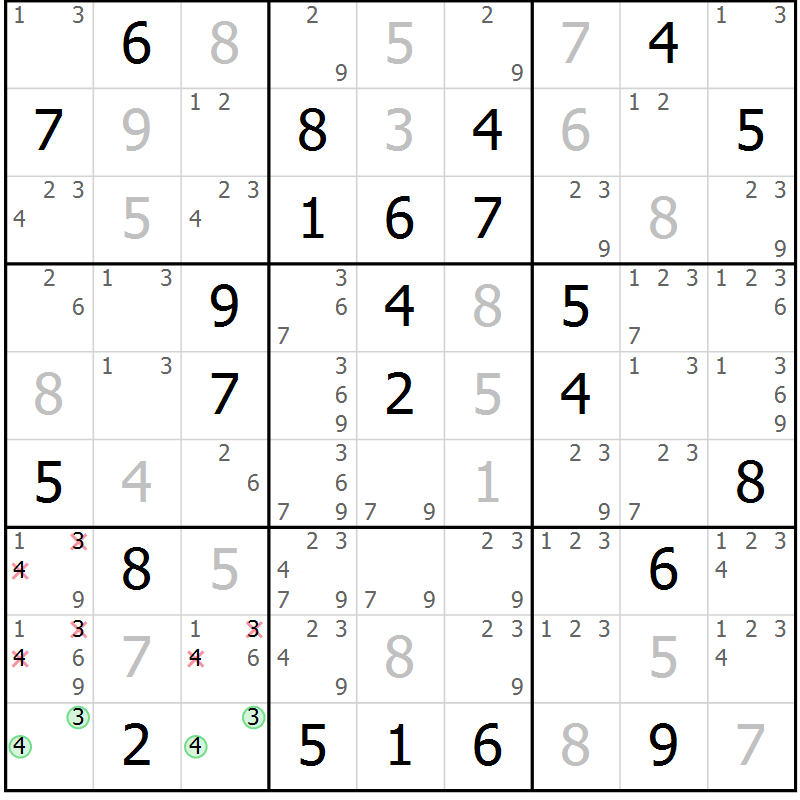 Position des candidats pour la solution de la Gr 53 page 55 du magazine de sudoku Expert n° 019