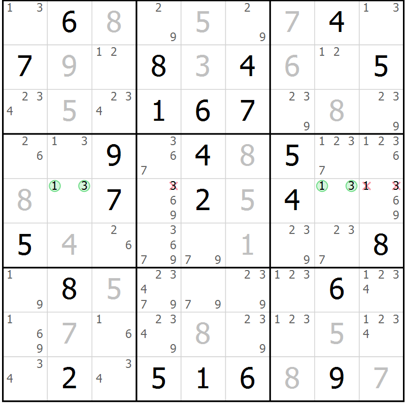 Position des candidats pour la solution de la Gr 53 page 55 du magazine de sudoku Expert n° 019