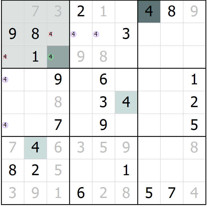 Position des candidats pour la solution de la Gr 54 page 56 du magazine de sudoku Expert n° 019