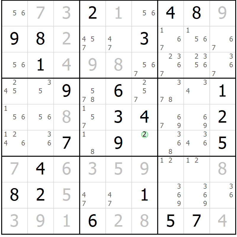 Position des candidats pour la solution de la Gr 54 page 56 du magazine de sudoku Expert n° 019