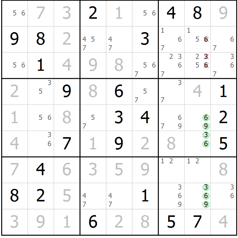 Position des candidats pour la solution de la Gr 54 page 56 du magazine de sudoku Expert n° 019