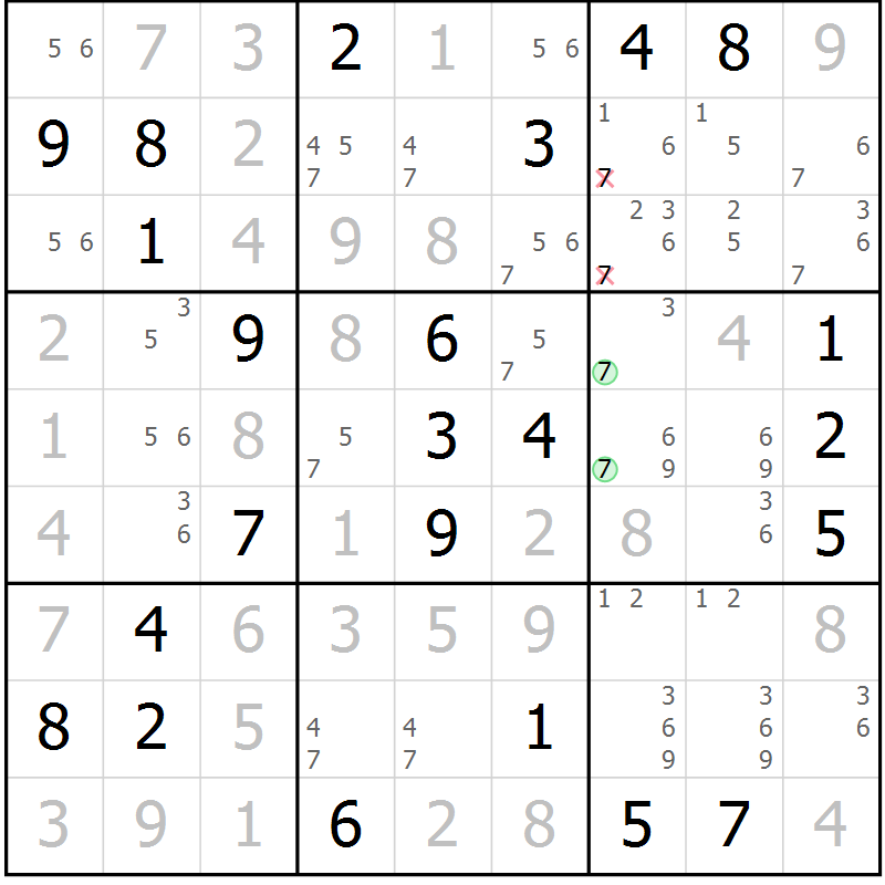 Position des candidats pour la solution de la Gr 54 page 56 du magazine de sudoku Expert n° 019