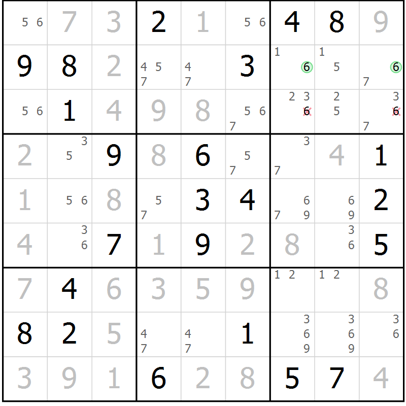 Position des candidats pour la solution de la Gr 54 page 56 du magazine de sudoku Expert n° 019