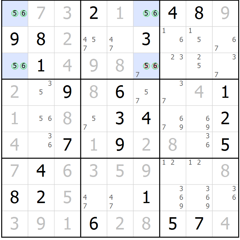 Position des candidats pour la solution de la Gr 54 page 56 du magazine de sudoku Expert n° 019
