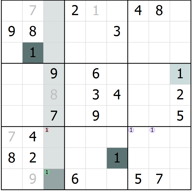 Position des candidats pour la solution de la Gr 54 page 56 du magazine de sudoku Expert n° 019