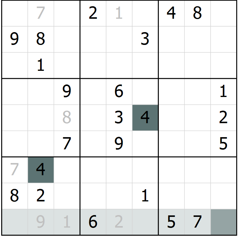 Position des candidats pour la solution de la Gr 54 page 56 du magazine de sudoku Expert n° 019
