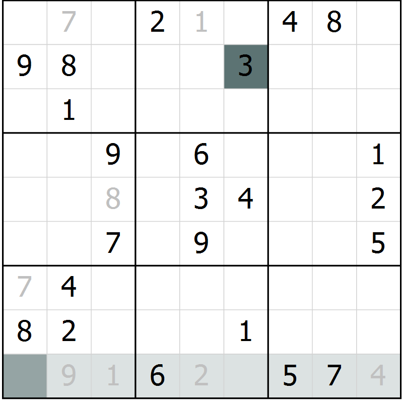 Position des candidats pour la solution de la Gr 54 page 56 du magazine de sudoku Expert n° 019