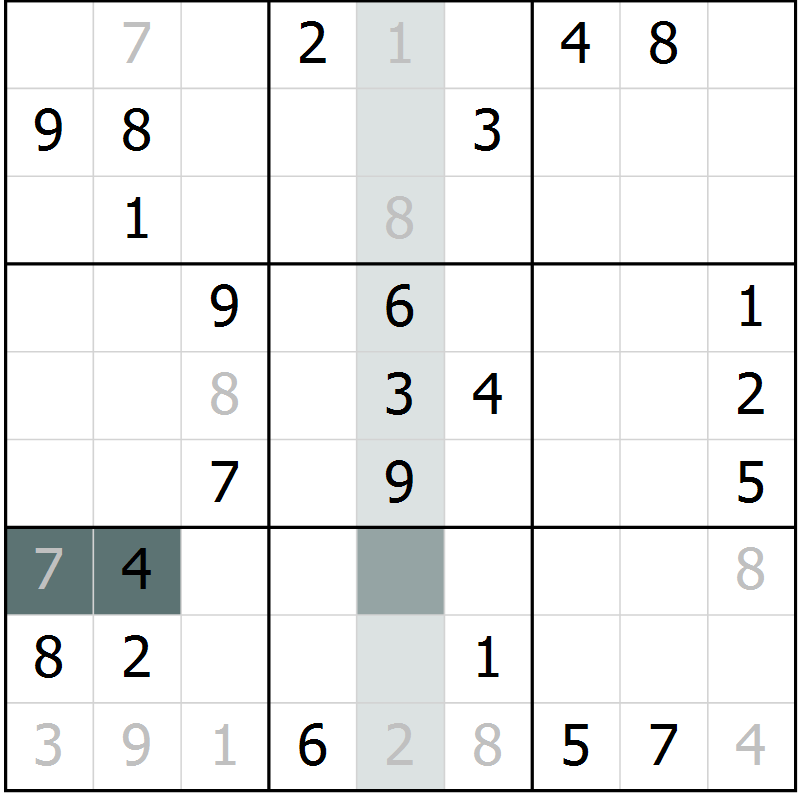 Position des candidats pour la solution de la Gr 54 page 56 du magazine de sudoku Expert n° 019