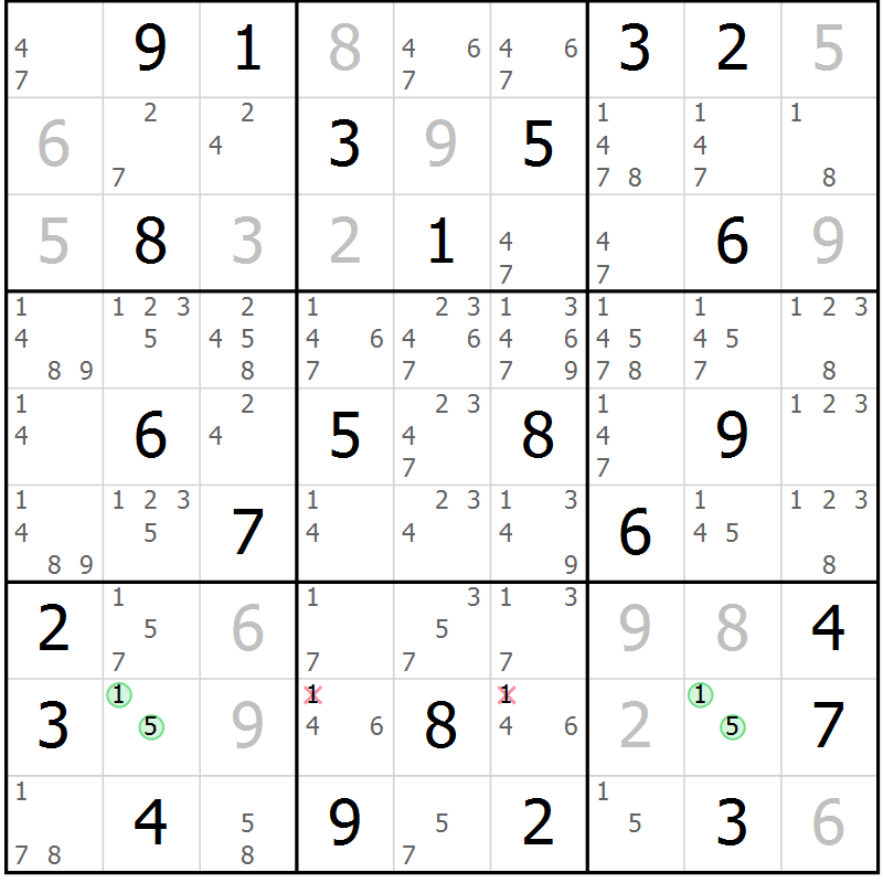 Position des candidats pour la solution de la Gr 55 page 57 du magazine de sudoku Expert n° 019