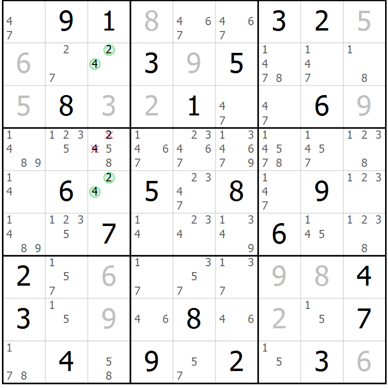 Position des candidats pour la solution de la Gr 55 page 57 du magazine de sudoku Expert n° 019