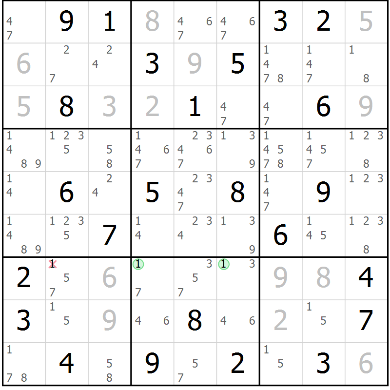 Position des candidats pour la solution de la Gr 55 page 57 du magazine de sudoku Expert n° 019