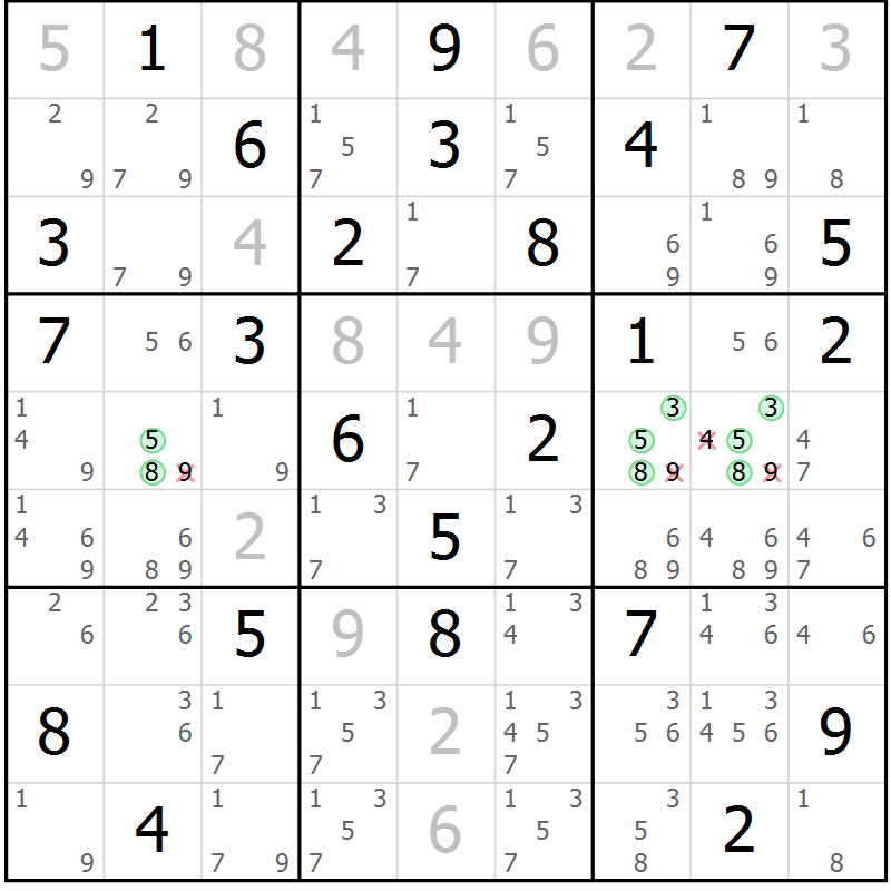 Position des candidats pour la solution de la Gr 56 page 58 du magazine de sudoku Expert n° 019