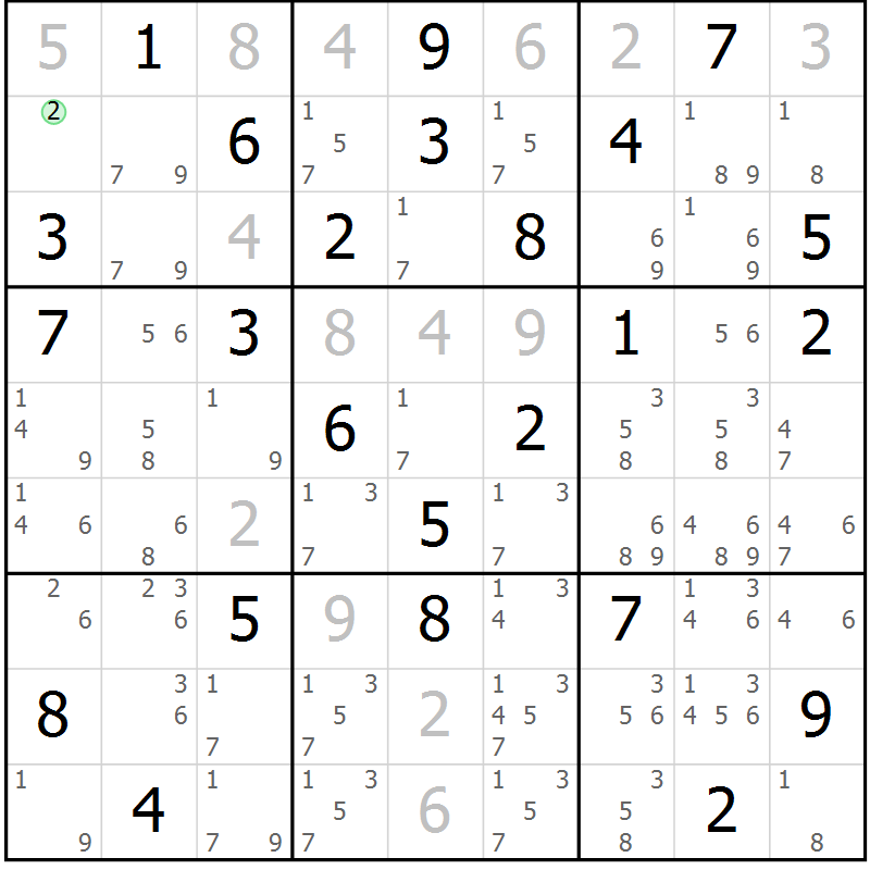 Position des candidats pour la solution de la Gr 56 page 58 du magazine de sudoku Expert n° 019