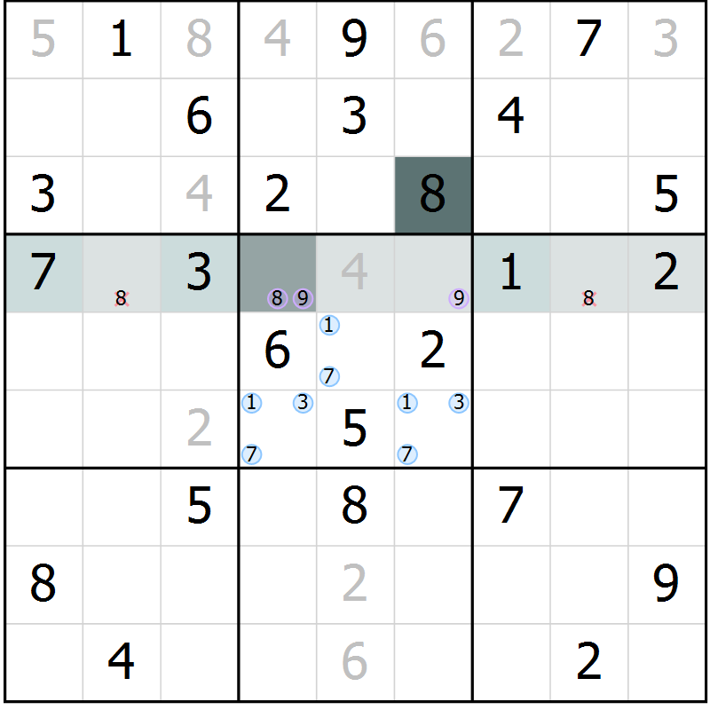 Position des candidats pour la solution de la Gr 56 page 58 du magazine de sudoku Expert n° 019