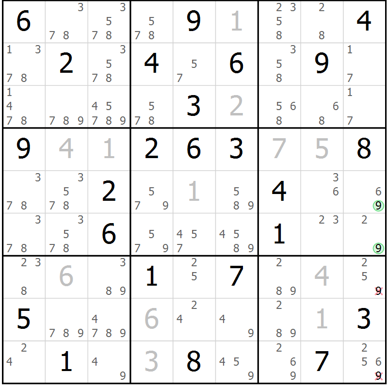 Position des candidats pour la solution de la Gr 57 page 59 du magazine de sudoku Expert n° 019