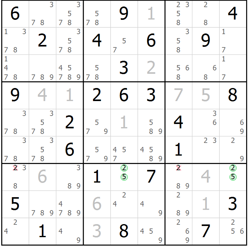 Position des candidats pour la solution de la Gr 57 page 59 du magazine de sudoku Expert n° 019