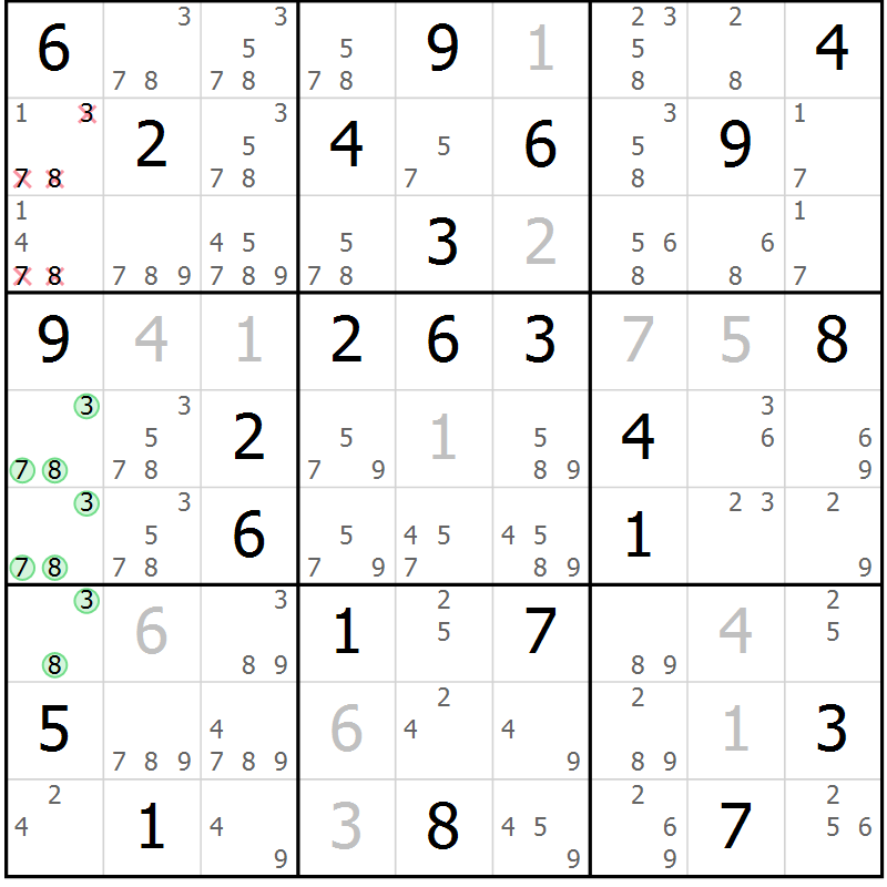 Position des candidats pour la solution de la Gr 57 page 59 du magazine de sudoku Expert n° 019